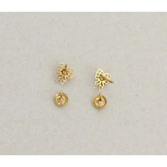 10k Yellow Gold Cubic Zirconia Bow Earrings Stud Post Screw Back Adult or Child